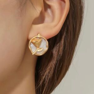 Gold Rose Stud Earrings with White Center